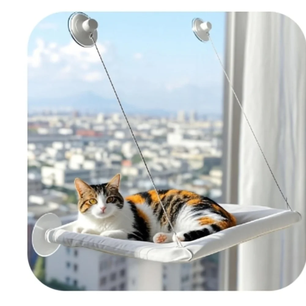 Window-Mounted Cat Hammock - White